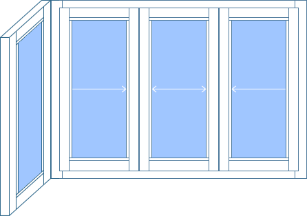 Г-образный балкон из алюминия на 3 створки по центру и 1 сбоку